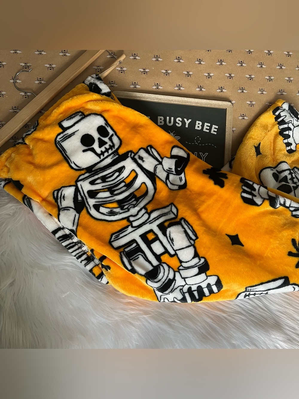 LEGO Skeleton Plush Throw Blanket 50" x 70" Halloween Home Decor Bedding